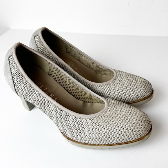 SZ 38 Ateliers Perforated Gray Off White Heels - Picture 4 of 7